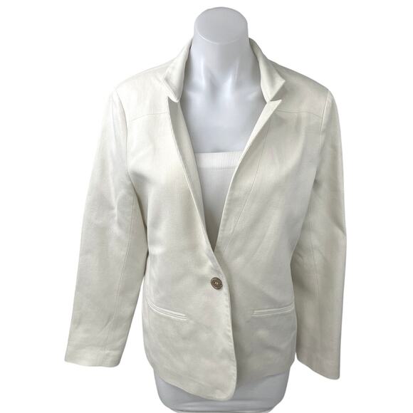Jenni Kayne Women's White Linen One Button Collar Boy Blazer Coat Jacket Size XL - Picture 1 of 5